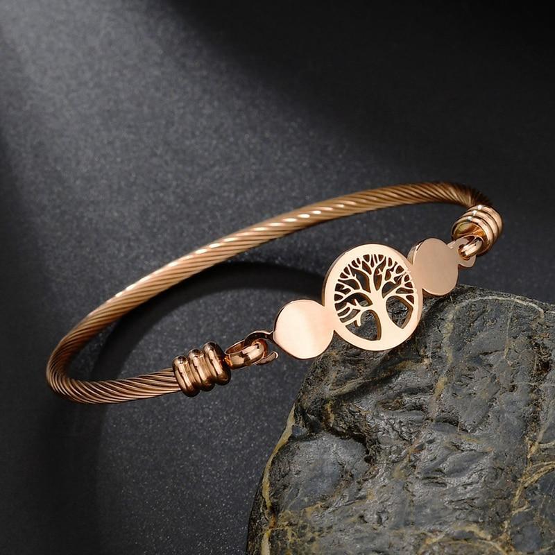 New Modern Luxury Charm Elegant Hollow Tree Of Life Bracelets Amazing Stainless Steel Gold Cuff Bangles For Women