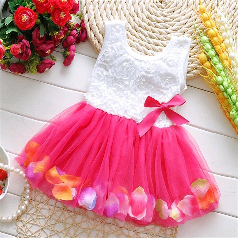 Luxury Modern Handmade Girls Sweetness Flower Kids Dress Princess Summer Sleeveless Mini Tutu Dress Childs Bow Pink Yellow Red Girls Clothing Dress