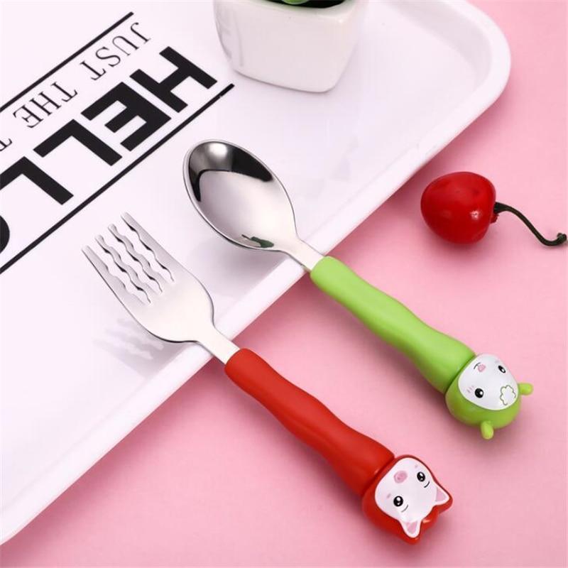 Baby Gadgets Tableware Set Children Utensil Stainless Steel Toddler Dinnerware Cutlery Cartoon Infant Food Feeding Spoon and Fork