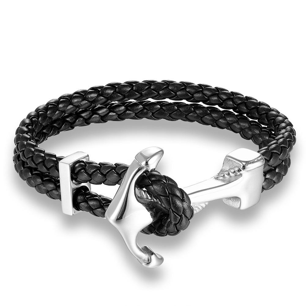 New Modern Arrival Hope Anchor Luxury Leather Elegant Bracelet For Men Stainless Steel Charm Amazing Bracelets Wristband Fashion Jewelry Navy Style