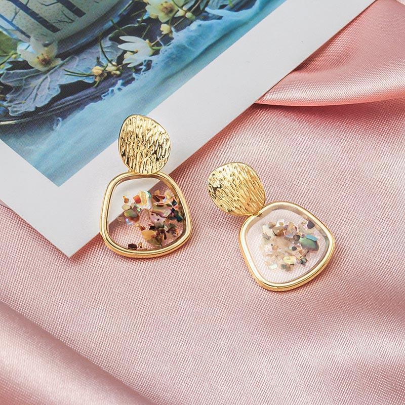 New Fashion Round Dangle Drop Korean Earrings For Women In Geometric Round Heart Gold Earring Wedding Elegant Style