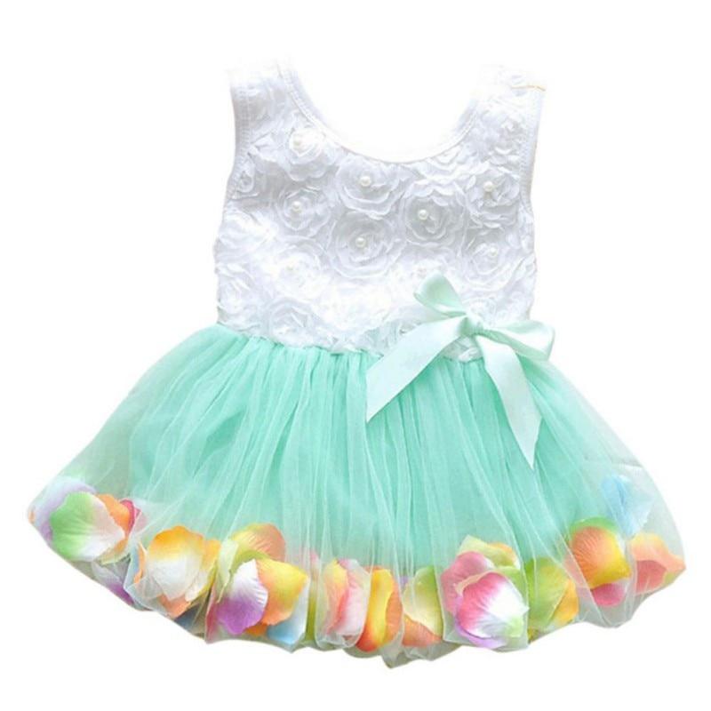 Luxury Modern Handmade Girls Sweetness Flower Kids Dress Princess Summer Sleeveless Mini Tutu Dress Childs Bow Pink Yellow Red Girls Clothing Dress