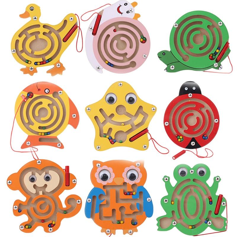 Children Magnetic Maze Toy Kids Wooden Puzzle Game Toy Kids Early Educational Brain Teaser Wooden Toy Intellectual Stevvex Board