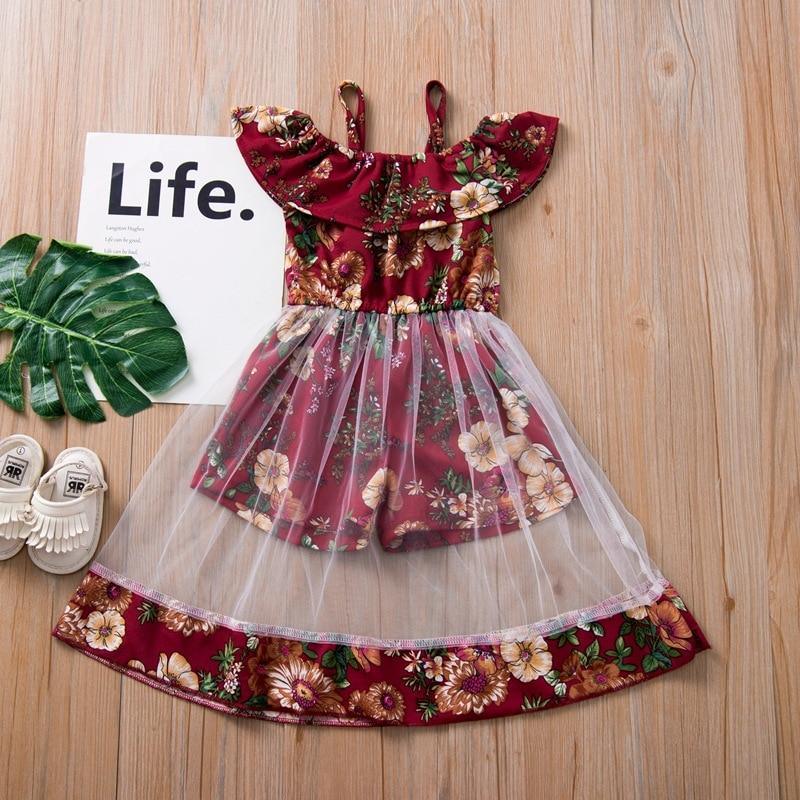 Modern colorful Floral Design Girl Princess Strapless Girls Dresses Summer Dress For Birthday And All Occasion