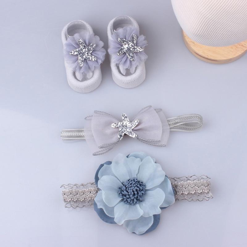 Flower Baby Girl Headband Socks Set Shoes With  Crown Bows Newborn Headbands For Girls Turban Baby Hair Accessories