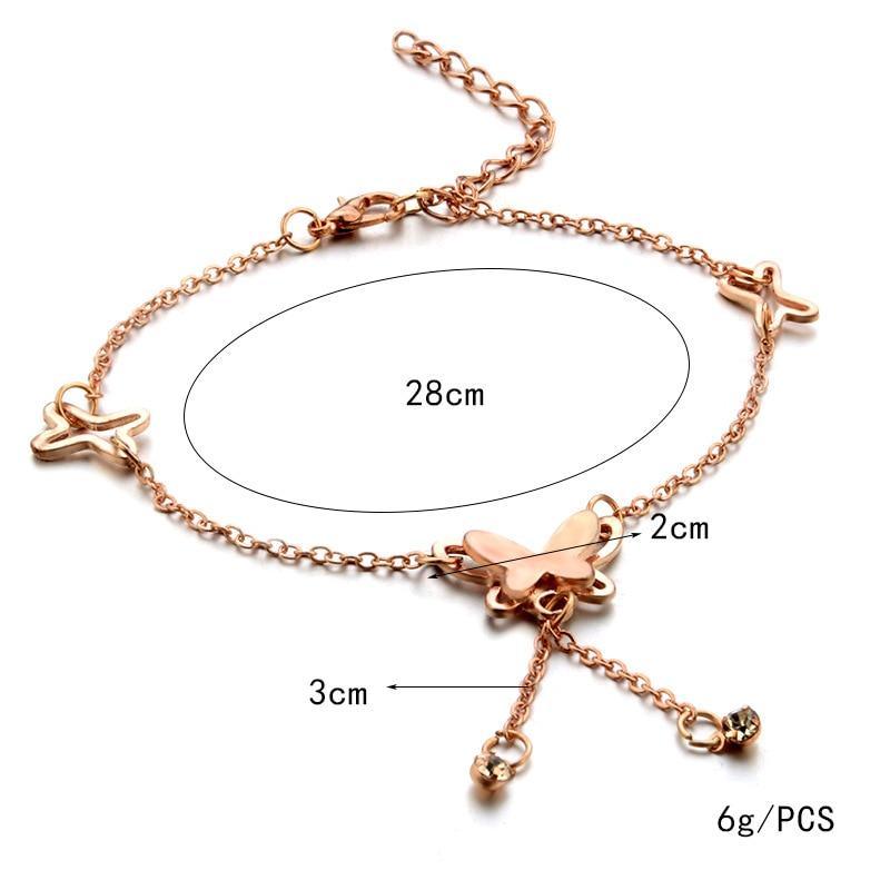 Butterfly Pendant Anklets Foot Chain Leg Bracelet Handmade Anklet Rose Gold Silver Color Jewelry