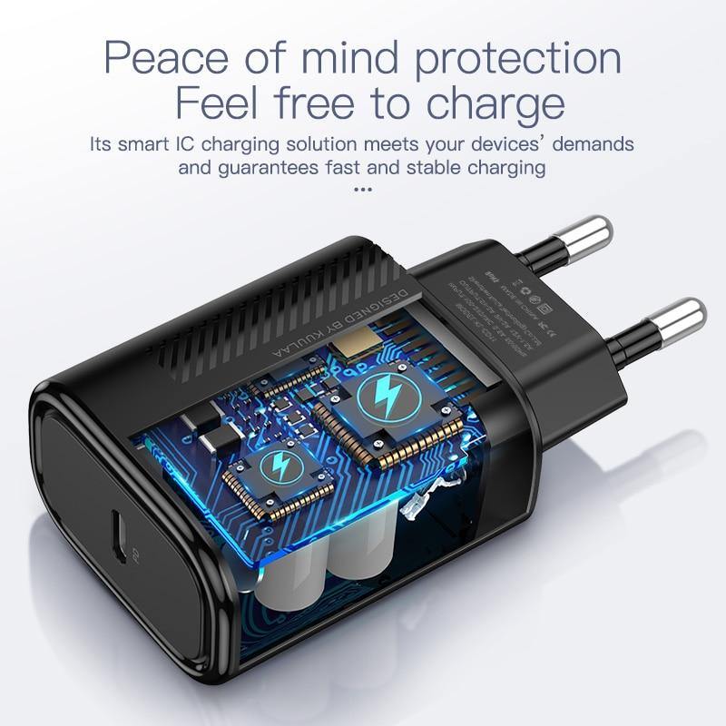 Small Black PD Charger USB 18W QC 4.0 USB Type C Fast Portable Wall Charger High Speed Charging