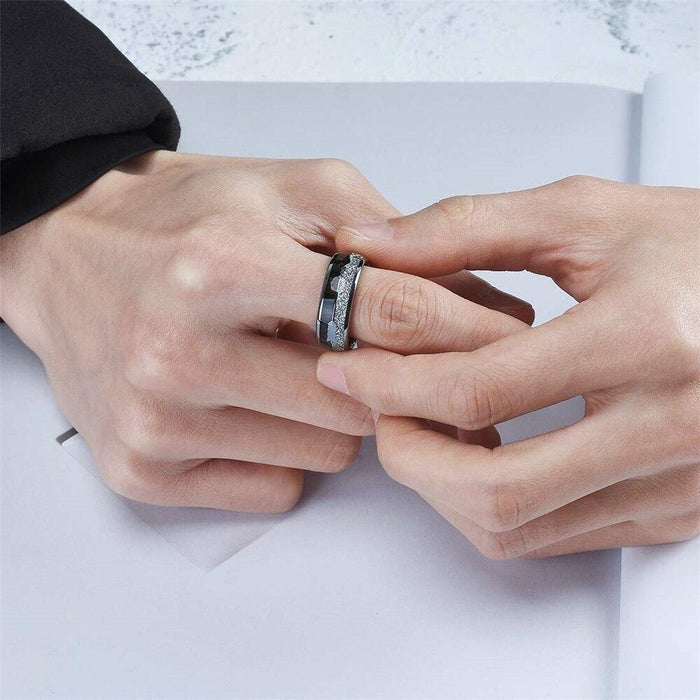 Modern Luxury Elegant Tungsten Carbide Stainless Steel Rings Meteorite Arrow Wedding Band Men's Jewelry