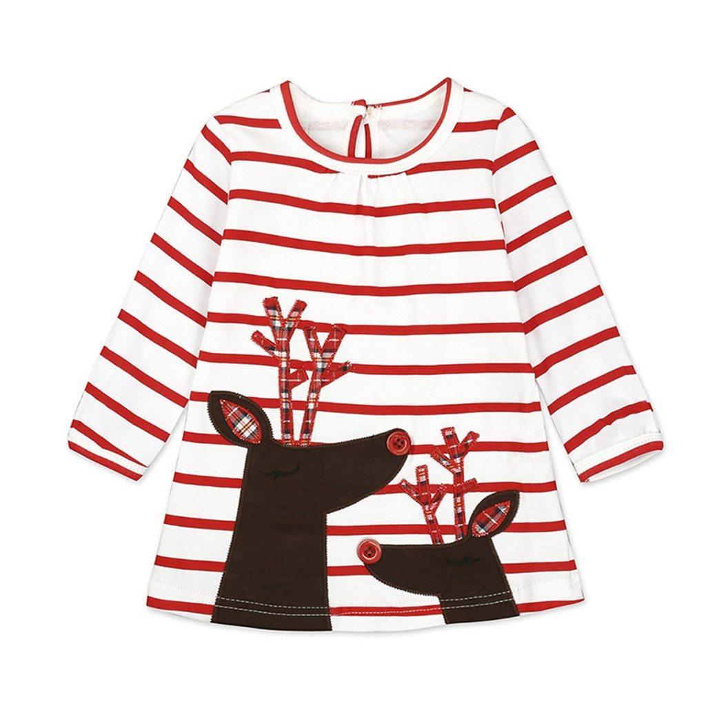 Baby Girl Princess Dress Toddler  Kids  Stripe Christmas Cartoon Deer   Outfits Unique Design