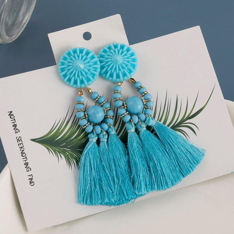 Luxury Elegant Tassel Modern Tassel Earrings for Women In  Cotton Silk Fabric Long Fringe Drop  Earrings Design