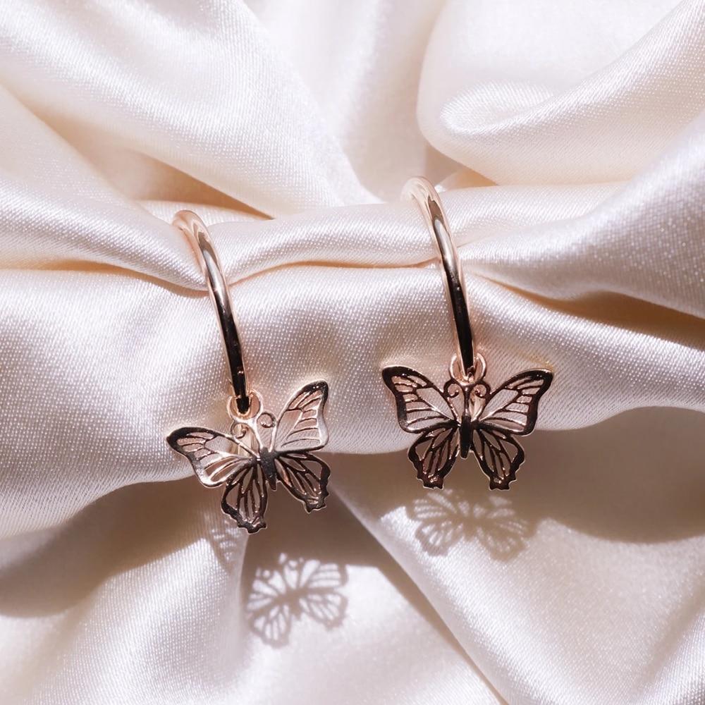 Huitan Delicate Rose Gold Color Elegant Butterfly Drop Earring Cute Bow Hoop Wedding For Women