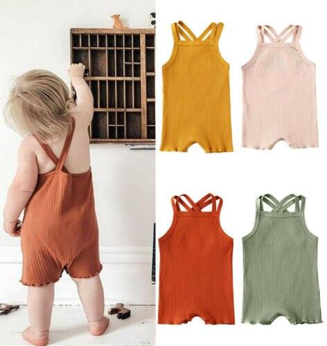 Luxury Modern Baby Kids Boy and Girl Infant Romper Jumpsuit Cotton Outfits Set Ribbed Solid Clothes For Kids