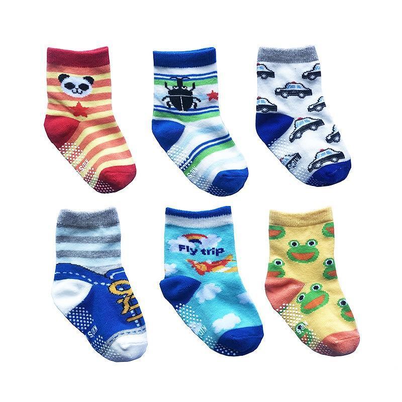 6 Pairs Cotton Children's Anti-slip Low Cut Floor Socks With Rubber Grips For Boys And Girls