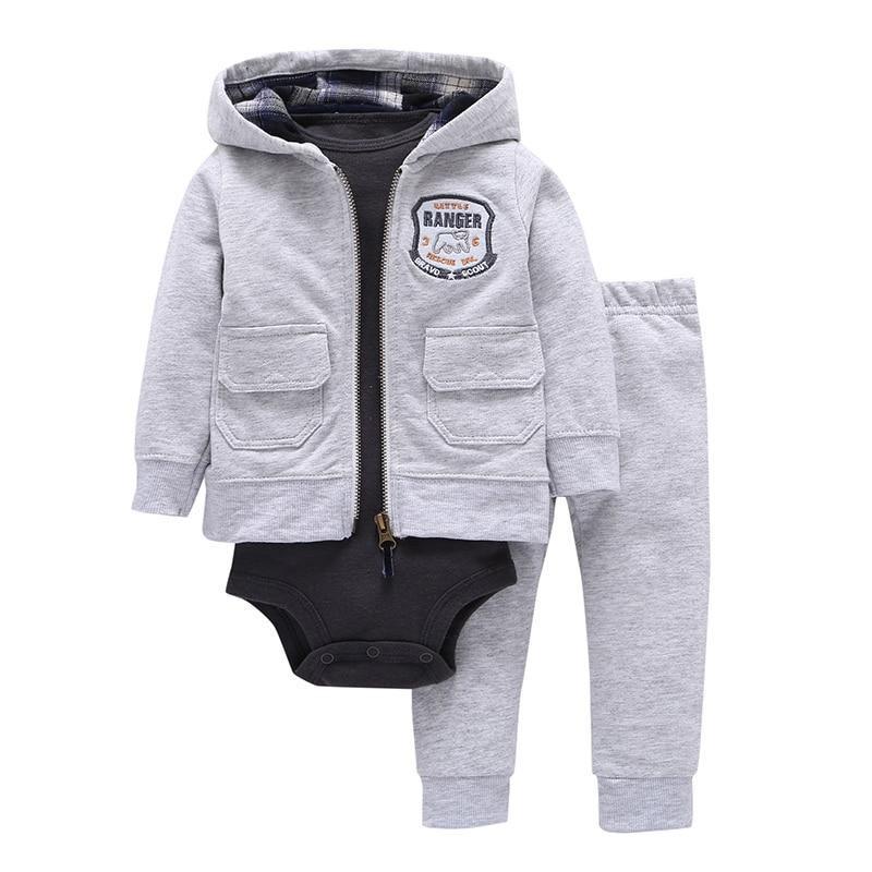 Modern Popular New Set Baby Cotton Long Sleeve Hooded Jacket Pant And Rompers For Newborn Outfits Unisex Clothing