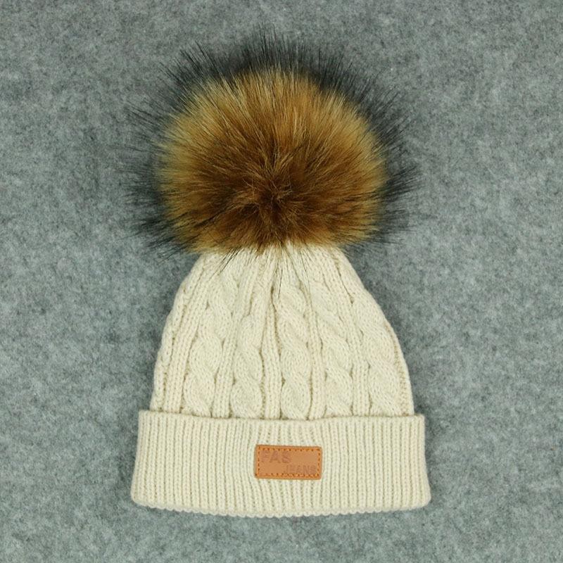 New Fashion Children Winter Hats Baby Kids Girl Solid Knitted Beanies Caps Hair thick ball And Modern Gloves