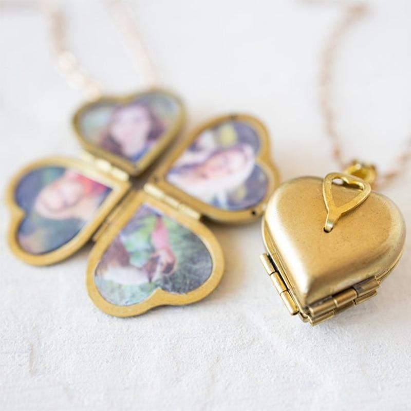 Vintage Heart Shaped 4-layer Photo Locket Necklace Pendant Statement Necklace Wedding Anniversary  Gift