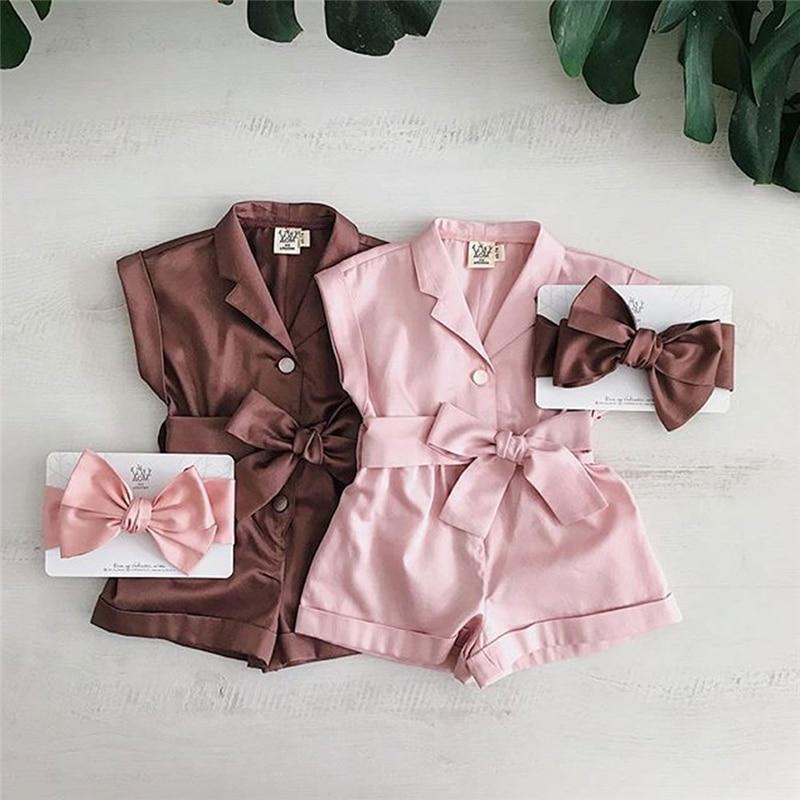 Baby Girls Clothes Sleeveless Turn-down Collar One-Pieces Romper Solid Color Girls Jumpsuit Dress for Girls