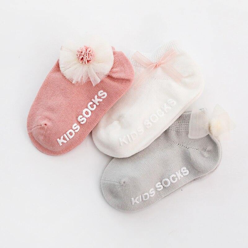 3 Pair/ SET  Baby Newborn Cotton Ankle Socks for Toddler Baby Girls Anti-slip Floor Sock Bowknot Flower Socks For Baby and Kids from 0-24M