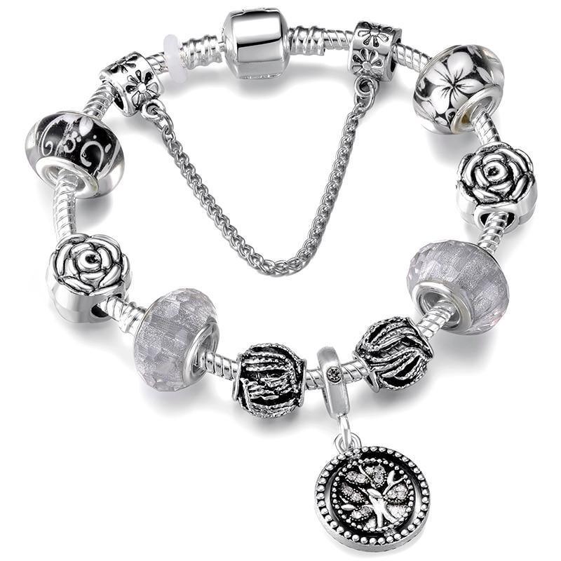 Modern  Rose Pendant Tree Of Life Charm Bracelet For Women With Unicorn Bead Bracelets & Bangles Fashion Jewellery Pulseras Mujer Design 925 Sterling Silver Breacelet