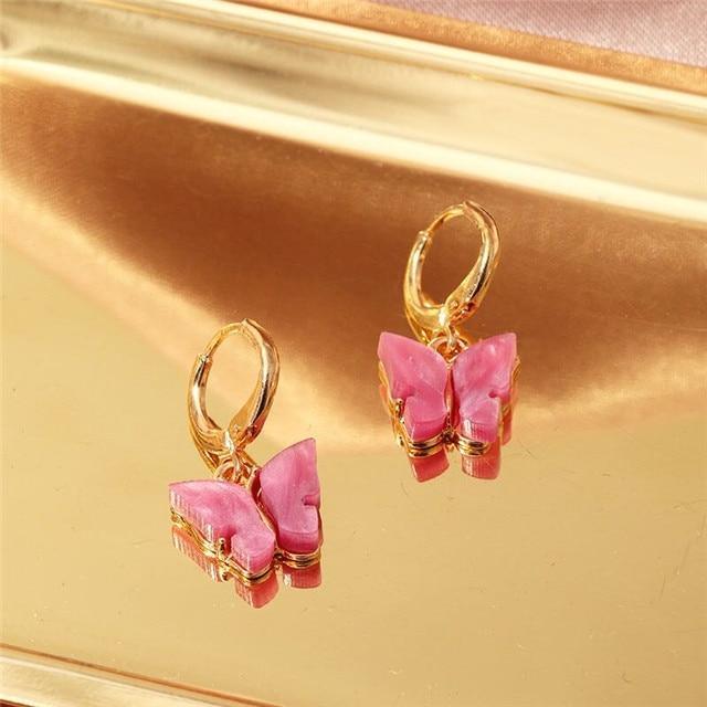 Luxury Fashion Acrylic Butterfly Stud Cute Butterfly Pendant Necklace and Earrings For Women Colorful Girls Jewelry Gifts