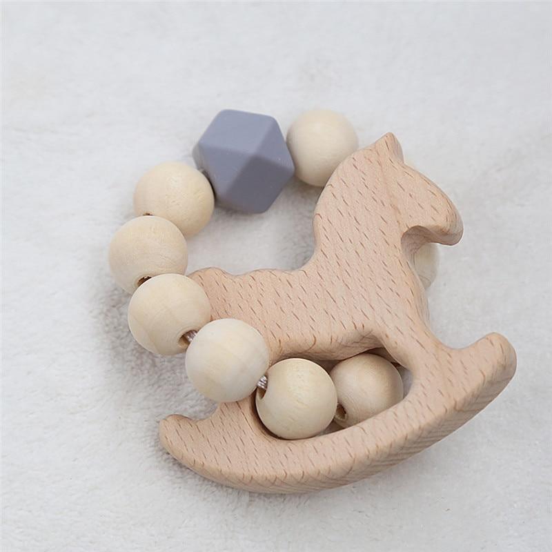 Modern Baby Silicone Wooden  Nursing Bracelets Wood Teether Silicone Beads Teething Wood Rattles Toys for Baby