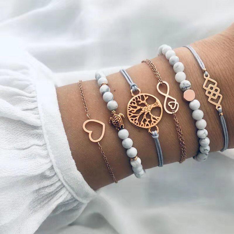 Modern Fashion New Luxury Different Style Elegant Elephant Tree Of Life Tassel Chain Bracelet Sets For Women Jewelry Trend Sets For Her