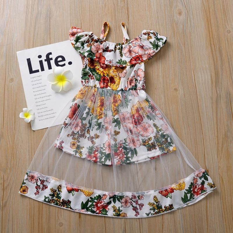 Modern colorful Floral Design Girl Princess Strapless Girls Dresses Summer Dress For Birthday And All Occasion