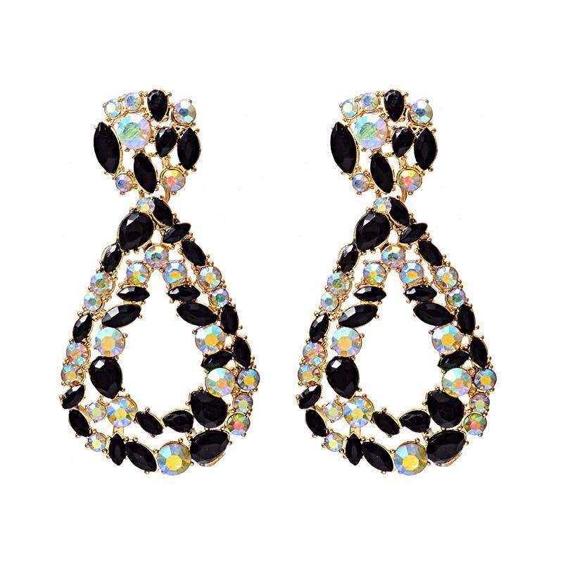 New Long Metal Hollowed-out Hanging Colorful Crystals Dangle Drop Earrings Fine Jewelry Accessories For Women