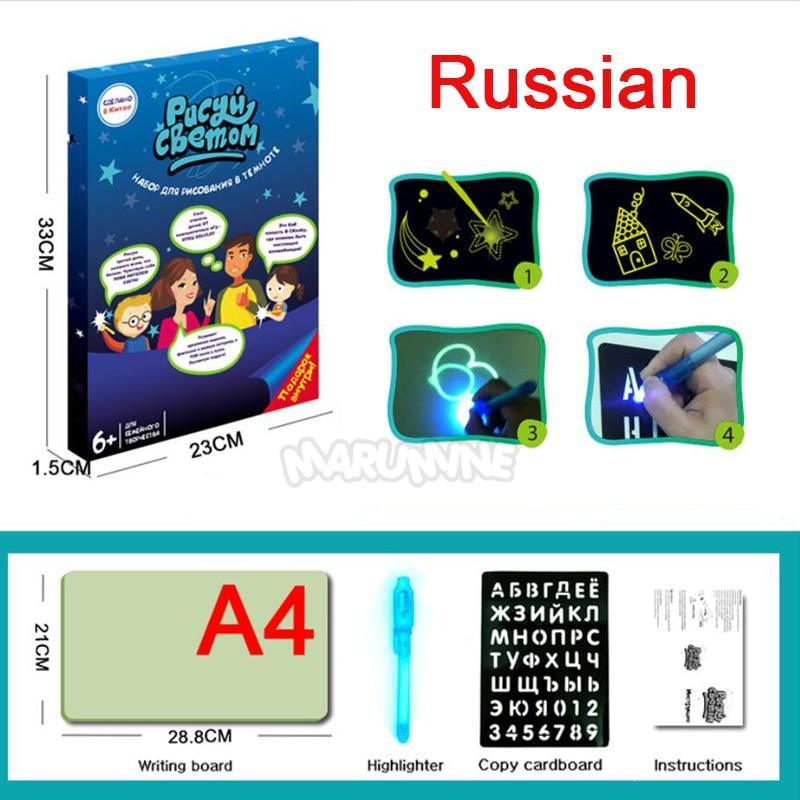 A3 A4 A5 Kids Luminous Drawing Board with Light-Fun Magic Sketchpad Draw Tablet Fluorescent Pen Russian English Light Up Toys