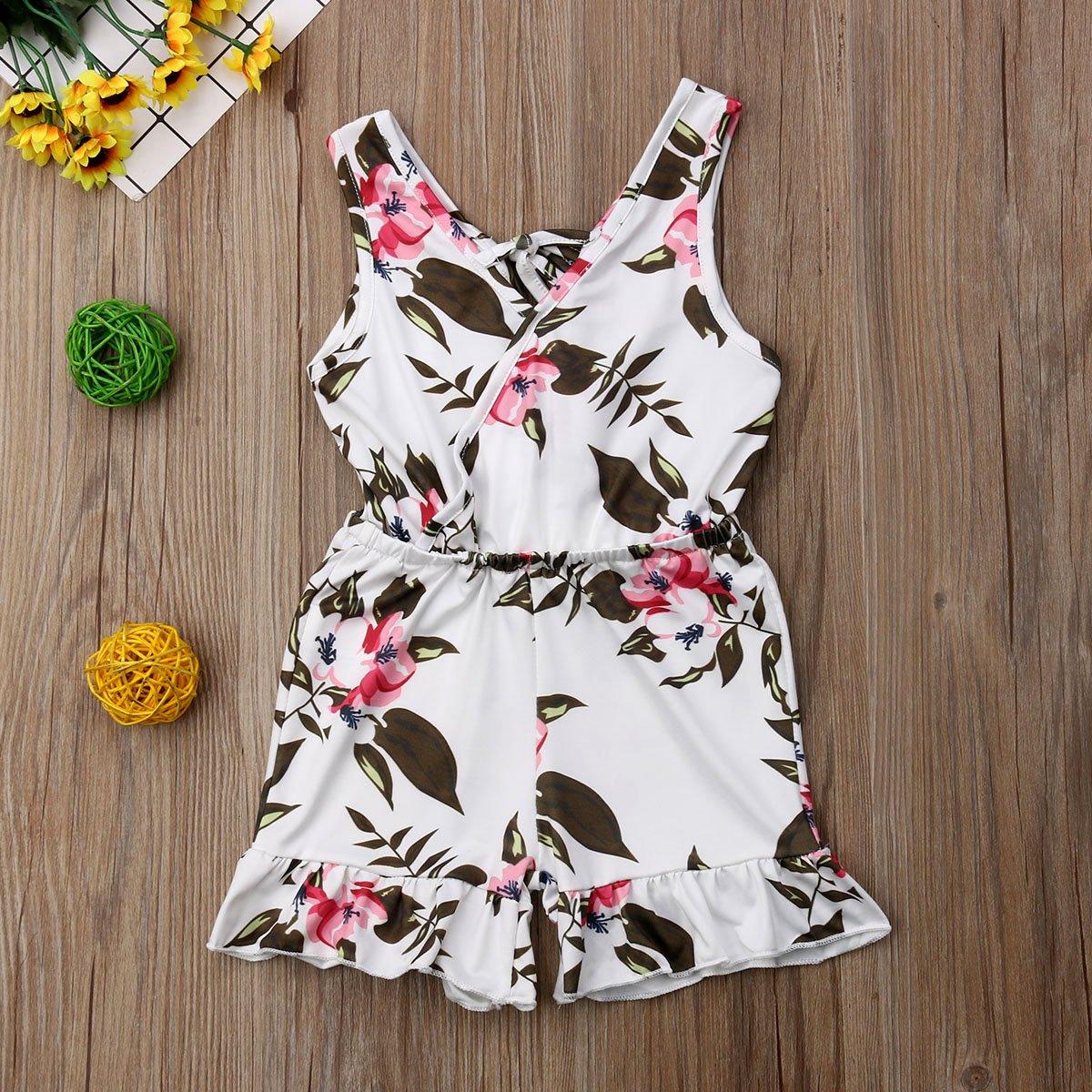 Modern Luxury Girl Clothes Kids Baby Girls Floral Jumpsuit Sleeveless Romper Clothes Outfits Set Dress For Girls In Floral Modern Summer Design