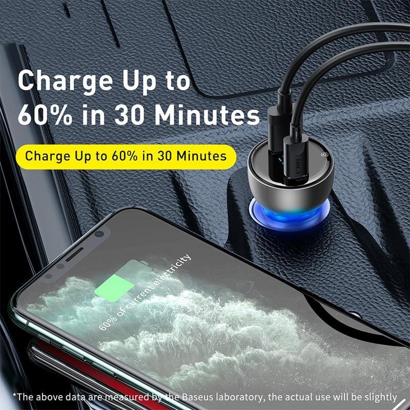 65W USB Car Charger Quick Charge QC4.0 QC3.0 Type C PD Fast Car Charging Portable Charger