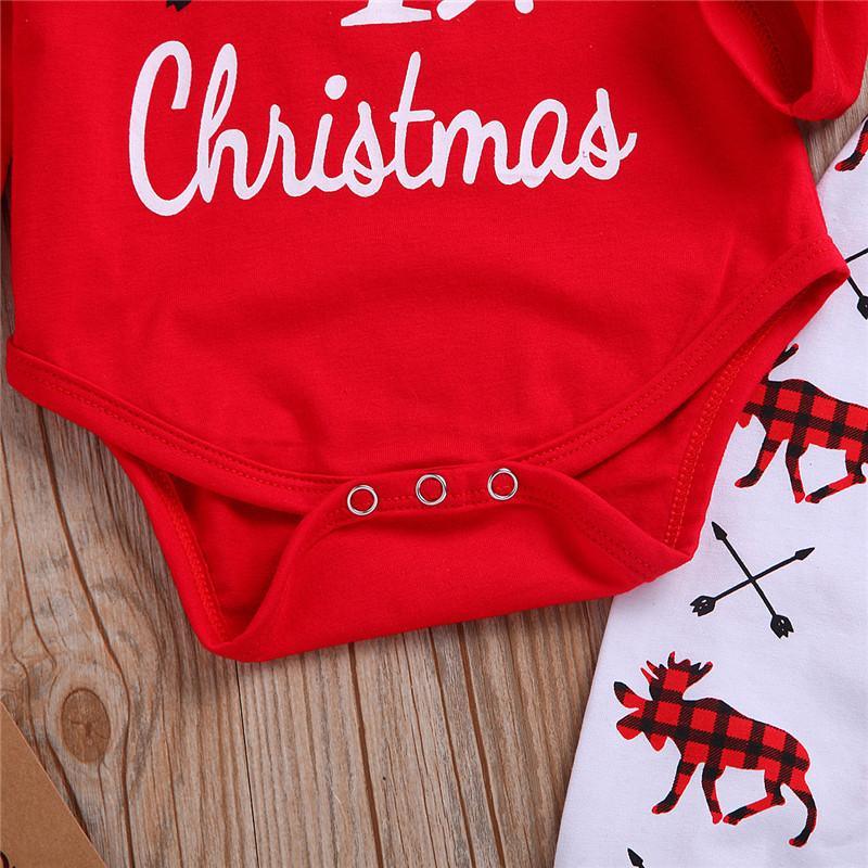 Casual New Baby Boy/Girl  First Christmas printed Clothes Romper Trousers Hat Outfit Set