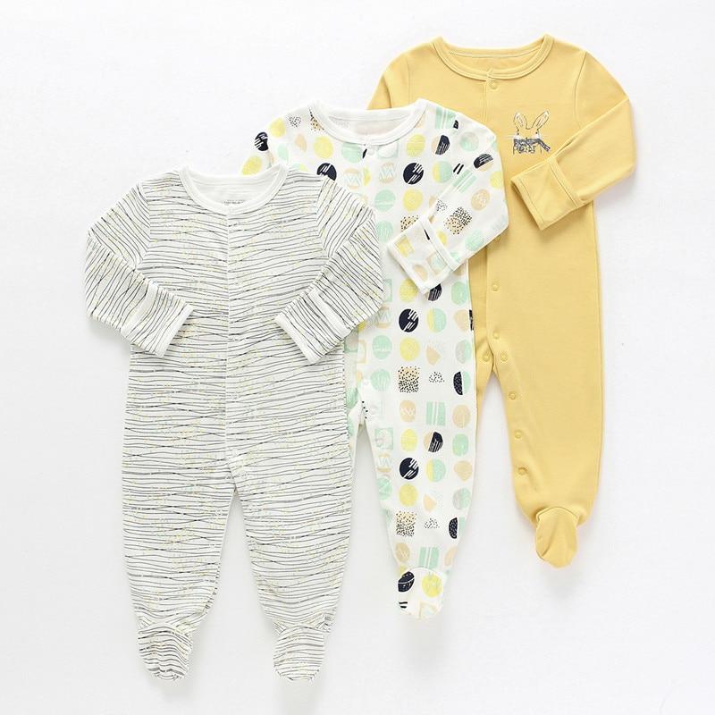 3Pcs Baby unisex Rompers  Long Sleeve Sleep suit Cartoon Jumpsuit Baby Pajamas Stes For Kids Between 0-12Months