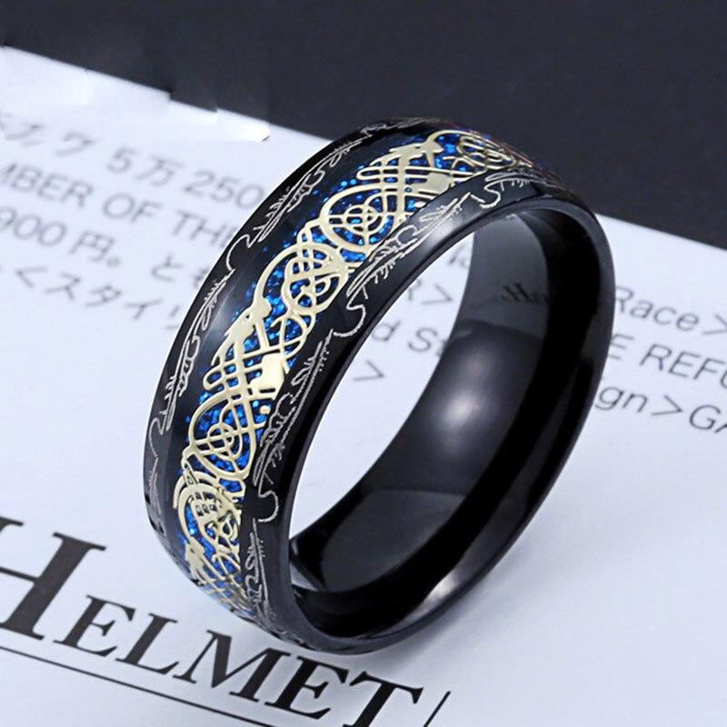 2020 New Men Fashion 316L Stainless Steel Golden Dragon Man's Ring Blu-ray Fluroscent  Celtic Tungsten Rings Simple Fashion High Quality Jewelry Design