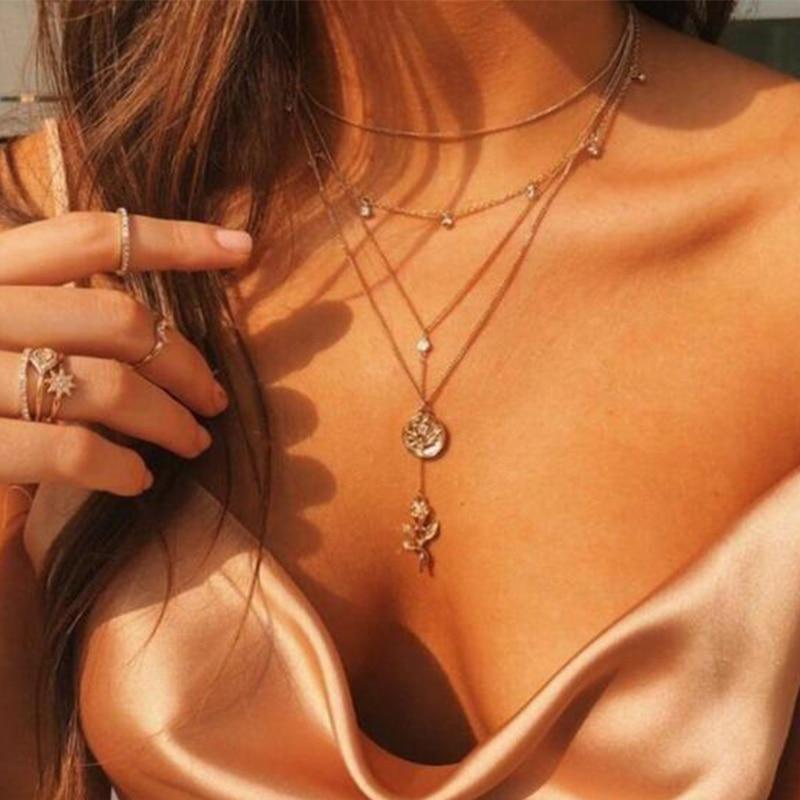 Bohemian Gold Necklaces For Women Multilayer Fashion Pearl Pendants Necklace Portrait Chokers Trendy New Jewelry Gift