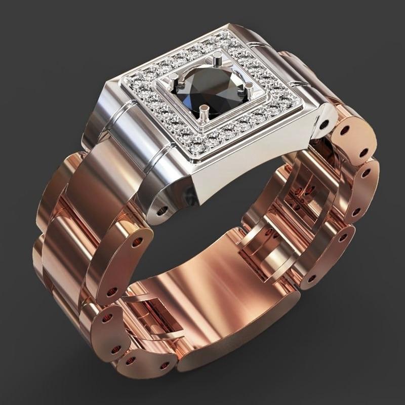 Luxury Modern Men Rings Creative Watch Shaped Two Tone Design Rings For Men Wedding Ring With Size 7-14 Male Jewelry In Elegant King Modern Viking Style