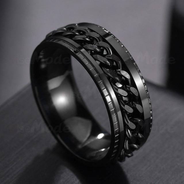 Luxury Chain Cool Stainless Steel Rotatable Men Ring High Quality Spinner Chain Punk Men Jewelry Style for Party Gift