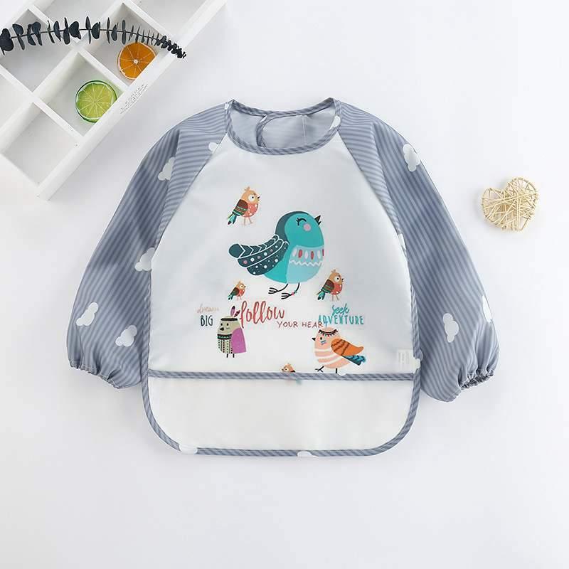 Cute Cartoon Print Baby Waterproof Long Sleeve Apron Children Feeding Smock Bib Baby Accessories