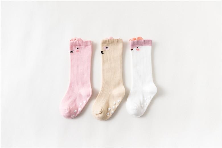 White Baby Sock Non Slip Cotton Long Socks Newborn Knee High Socks For Baby Girls Super Elastic Cute Design