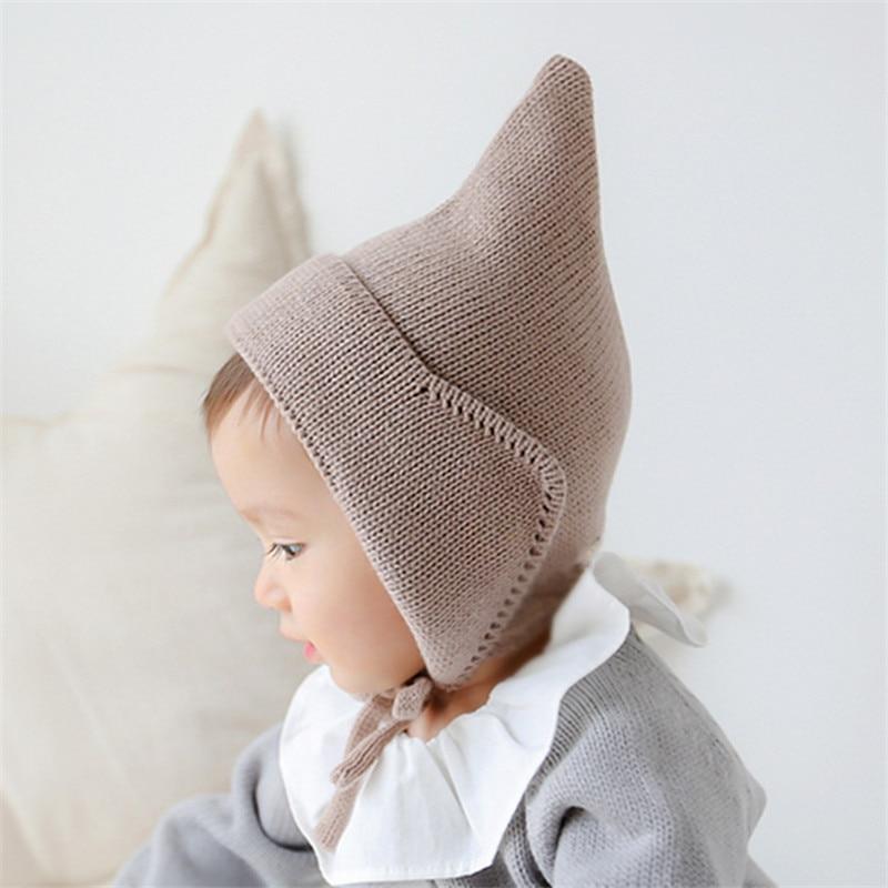 Retro Baby Toddler Hairball Winter Ball Hats Kids Warm Crochet Steeple Witches Knitted Hat Newborn Beanies Caps For Baby