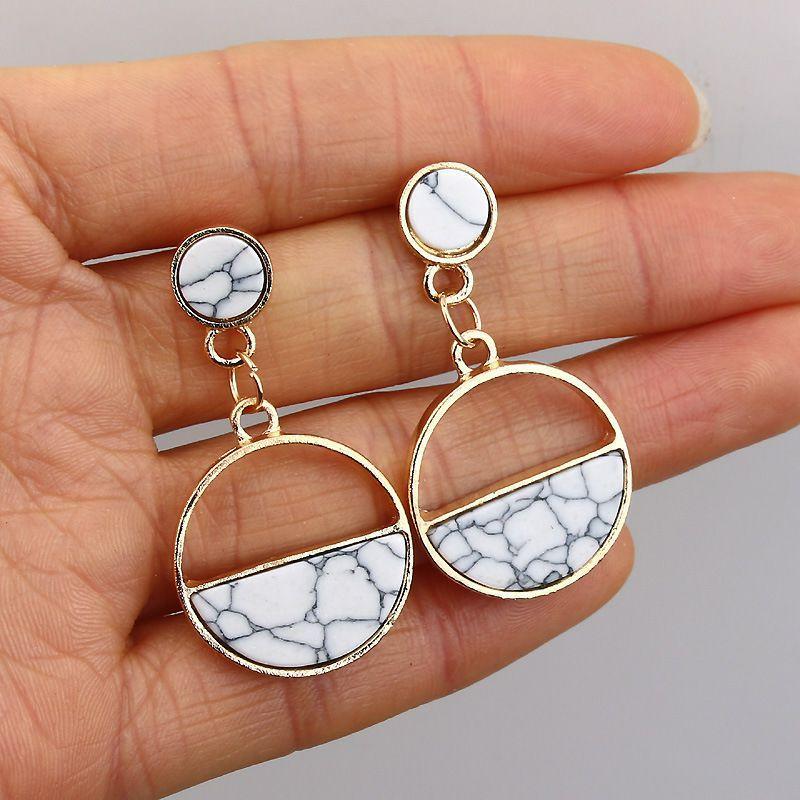 New Fashion Round Dangle Drop Korean Earrings For Women In Geometric Round Heart Gold Earring Elegant Style