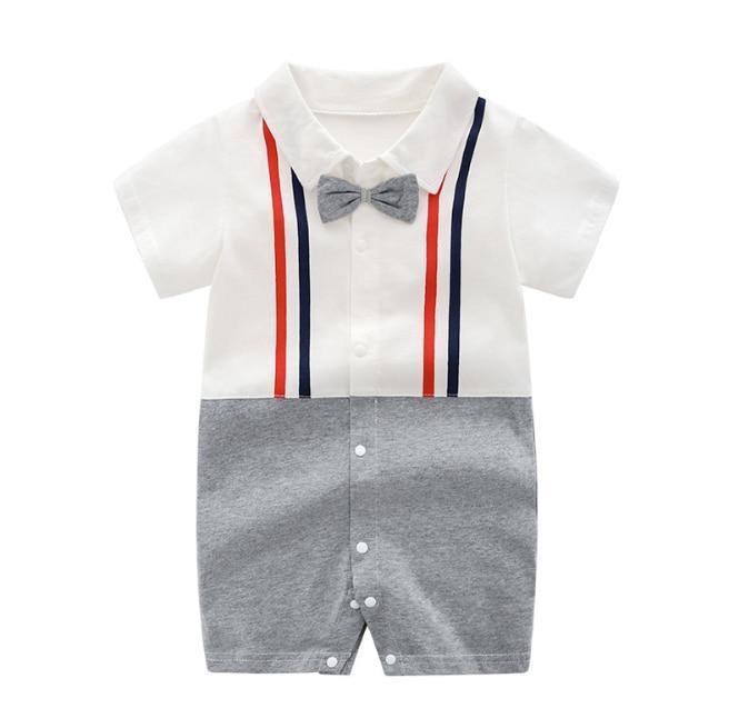 Modern Luxury New Born Baby Summer Gentleman Rompers for Baby Boys Cotton Jumpsuit 0-12M