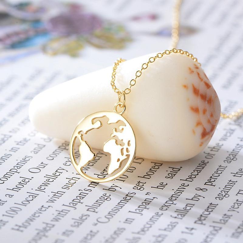 Modern Gold World Map  Necklaces & Pendants Dainty For Women and Girls Jewelry Cool Design And Excellent Gift