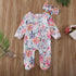 Baby Girls Footies Floral Print Ruffles Single Breasted Playsuit Headband Clothes Outfits For Girls with Bow Floral Printed