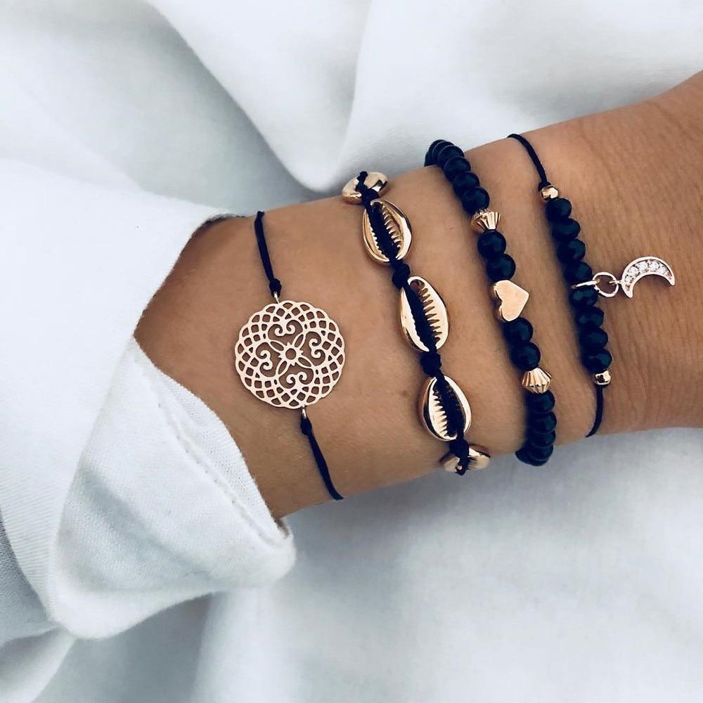 Boho Rose Map Bracelets & Bangles for Women Bohemian Round  Charm Bracelet Set Fashion Multilayer Accessories Luxury Jewelry