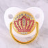 Modern Diamond Luxury Pink Crown Rhinestones Baby Pacifier Lollipop Elegant Infant Baby Shower Gift For Kids