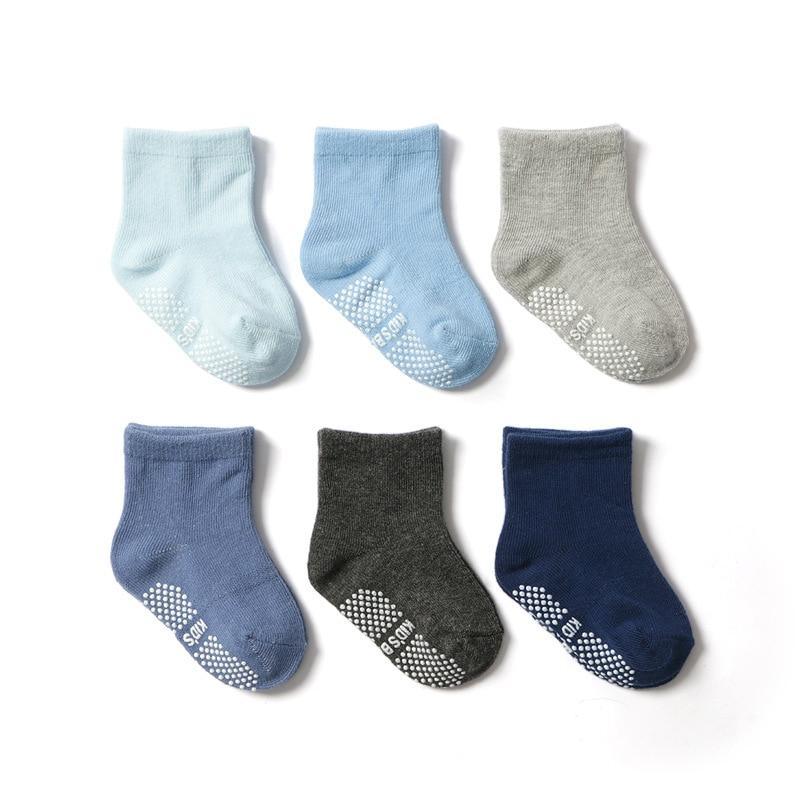 6 Pairs Cotton Children's Anti-slip Low Cut Floor Socks With Rubber Grips For Boys And Girls