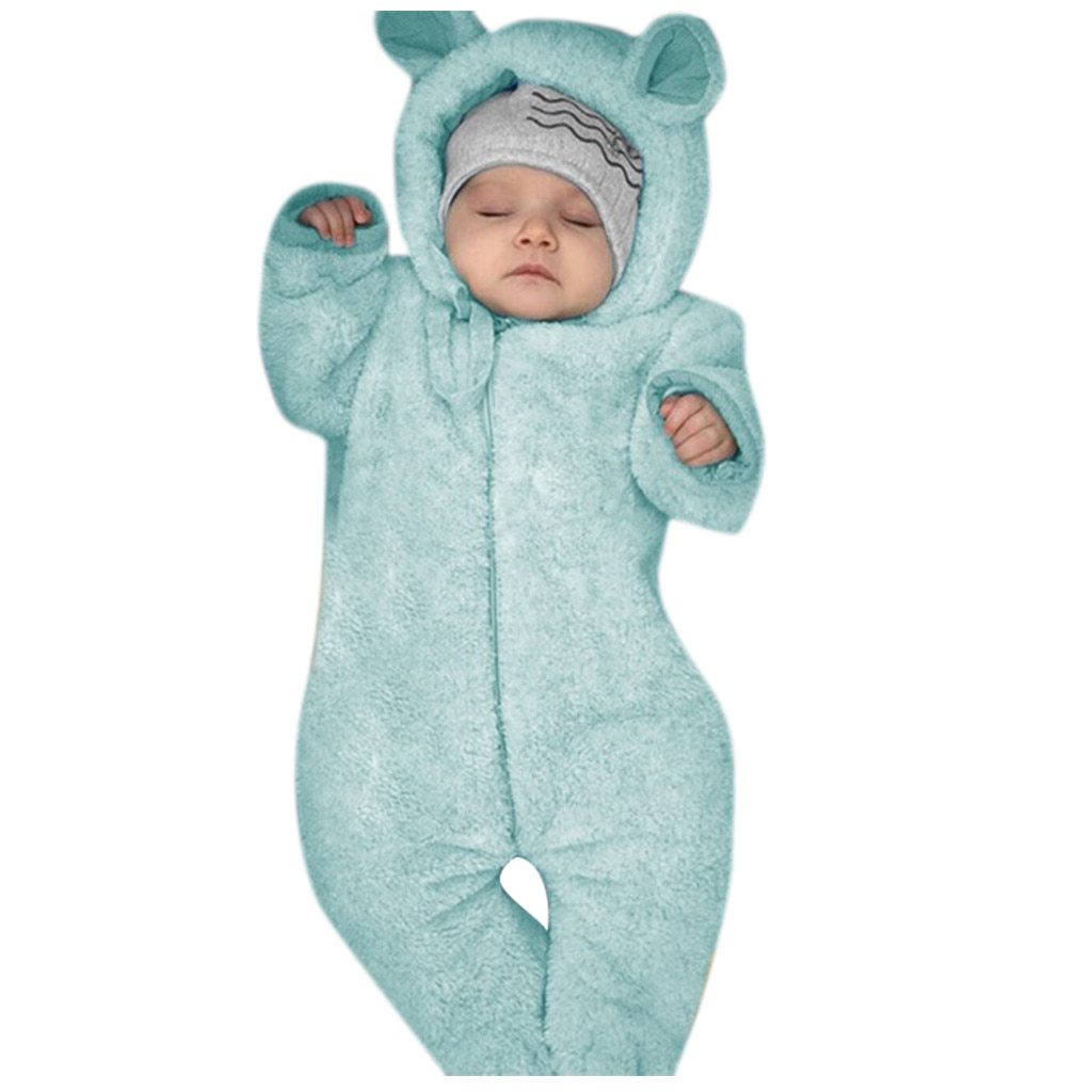 New Winter Trend Warm Newborn Baby Boy Solid Hooded Baby Romper Warm Coat Fleece Jumpsuit Infant Outwear For Boys And Girls