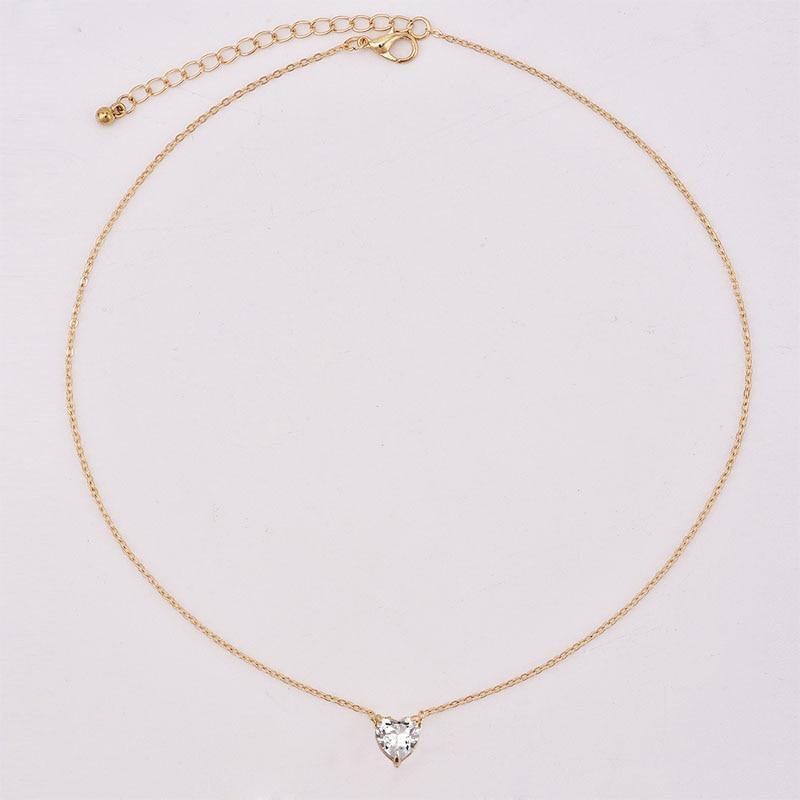 New Female Fashion Crystal Heart Necklace Pendant  Short Gold Chain Necklace  Charm Gifts Girlfriends