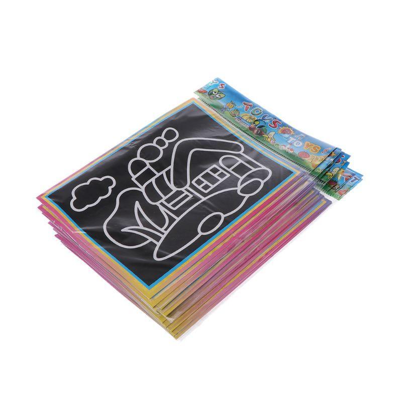 Interesting 10PCS Patterned Scratch Art Paper Magic Painting Paper With Drawing Stick Kids Toy Education Drawing Toys For Children